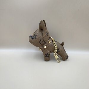 Fashion Light Or Dark Brown Dog Keychain with Gold Accents